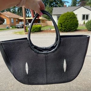 ROTA GENUINE STINGRAY BLACK SATCHEL one of a kind large handbag exotic rare